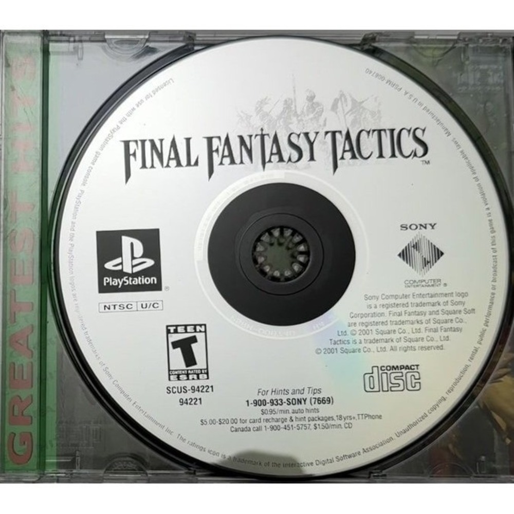 Final Fantasy Tactics - Sony PS1 - Case & Disc (No Manual) Greatest Hits Tested‎